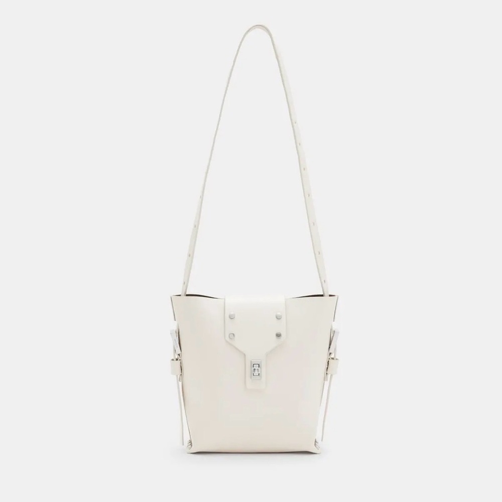 All Saints Cream Crossbody Bucket Bag with Front Lock